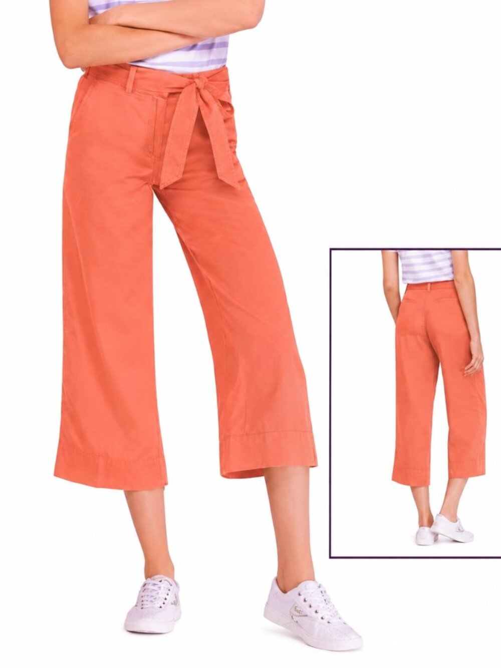 NWT Lands End Tie Waist Swing Pants Cropped Palazzo Orange Coral Pink Size 2 XS